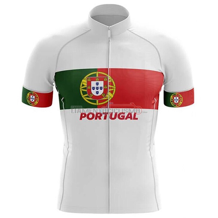 Abbigliamento Ciclismo Campione Portugal Manica Corta 2020 Bianco Verde Rosso